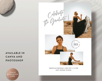Senior Graduation Announcement Template: Modern Photo Card (Canva & Photoshop)
