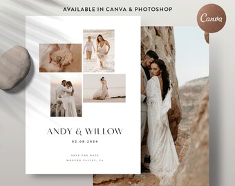 Minimalist Photo Save the Date Template: Canva & Photoshop (Instant Download)