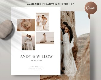 Save the Date Canva Template, Save The Date Photo Card Template, Minimalista Save The Date Card Photoshop Template - DOWNLOAD IMMEDIATO SD008