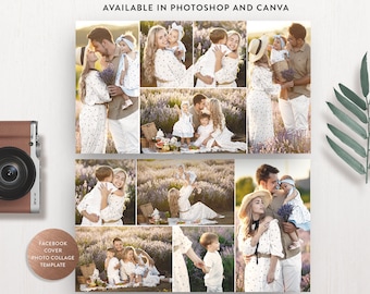 Facebook Photo Collage Cover Template, Canva Facebook Cover Template, Photoshop Facebook Timeline Collage Template - INSTANT DOWLOAD FC008