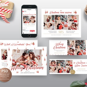 Outils de marketing photographique, mini session Noël/vacances, couverture Facebook, publication Instagram, modèle de carte de voeux-TÉLÉCHARGEMENT IMMÉDIAT PAC002