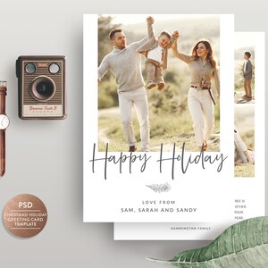 Holiday Card Template, Christmas Greeting Card Photoshop Template, Merry Christmas Card Template for Photographer - INSTANT DOWNLOAD - HC009