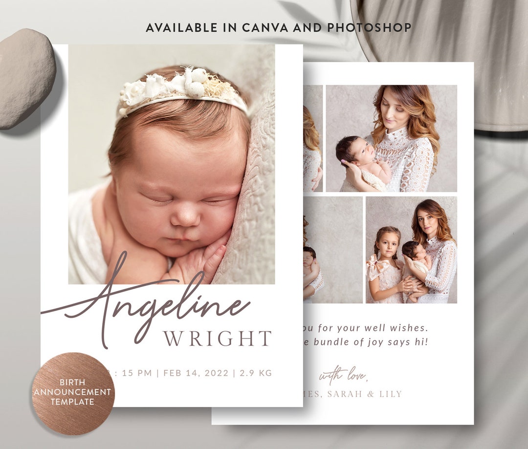 Editable Birth Announcement Card: Canva \u0026 Photoshop Template (instant  Download) - Etsy, image size:1080x918