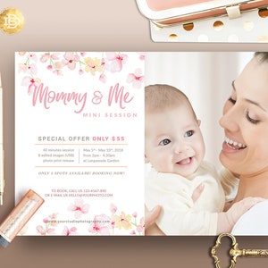 Modelo de mini sessão de mamãe e eu para fotógrafo, cartão de marketing de mini sessão de dia das mães, folheto de marketing de mamãe e eu - DOWNLOAD INSTANTÂNEO