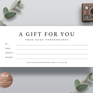 Editable Gift Certificate Templates, Printable Photography Gift Certificate template, PDF Gift Card templates for photographer, Minimalist