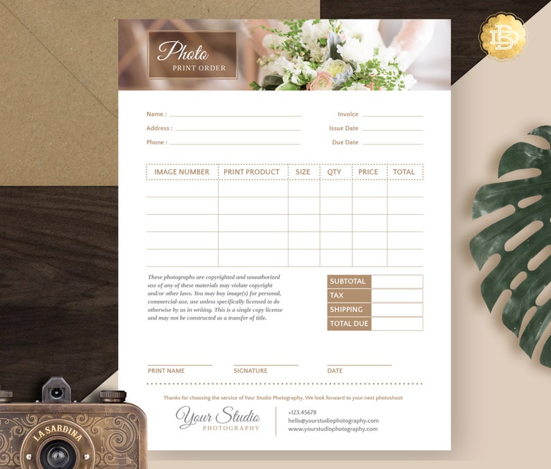 Print Order Template for Photographer, Photography Print Order Form in MS Word and Adobe Photoshop INSTANT DOWNLOAD PPO001 image 1