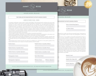 Photography Model Release Template , Adult Minor Model Release Form in MS Word and Adobe Photoshop - INSTANT DOWNLOAD - AMR002