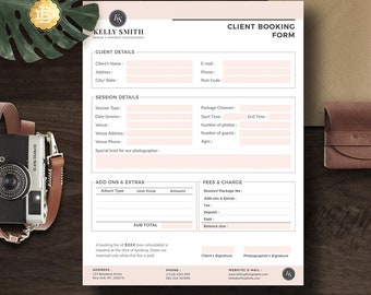Client Booking Form Template, Photography Order Booking Form for Senior Photographers in Ms Word and Adobe Photoshop- INSTANT DOWNLOAD