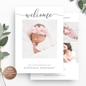 Diseño de plantilla para anuncio de nacimiento, diseño de tarjeta de nacimiento de un niño o una niña, plantilla de Photoshop para anuncio de bebé - DESCARGA INSTANTÁNEA - BA004