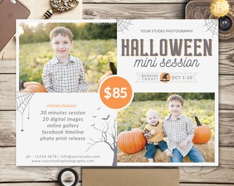 Halloween Mini Session Template: Pumpkin Patch Photography (PSD, 7x5 inch)