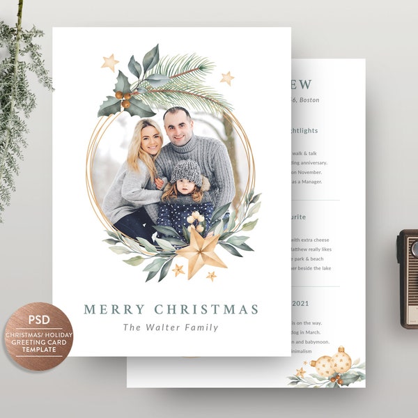 Christmas Greeting Card Photoshop Template, Holiday Card Template, Merry Christmas Card Template for Photographer - INSTANT DOWNLOAD HC011