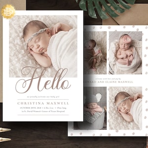 Diseño de plantilla de anuncio de nacimiento, diseño de Photoshop de tarjeta de nacimiento de bebé niño niña, plantilla de Photoshop de anuncio de recién nacido - DESCARGA INSTANTÁNEA