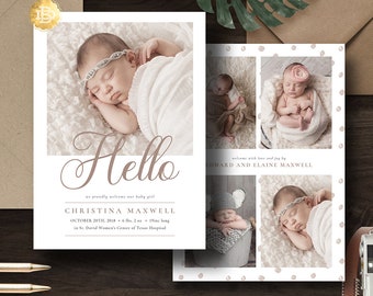 Baby Birth Announcement Template: Modern Photoshop Card (INSTANT DOWNLOAD)