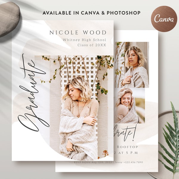 Graduation Announcement Canva and Photoshop Template, Editable Graduation Card, Graduation Invitation Template - INSTANT DOWNLOAD SG017