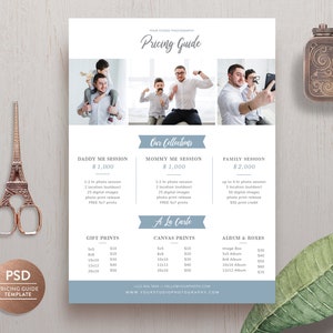 Pricing Guide Photoshop Template, Photography Pricing Design,  Photo Price Sheet, Price List Template for Photographer - INSTANT DOWNLOAD