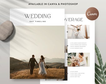 Wedding Day Timeline Template: Modern Party Schedule (Canva & Photoshop, INSTANT DOWNLOAD)