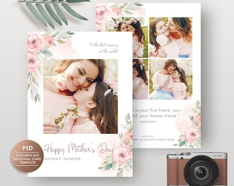 Modèle de carte photo florale pour la fête des mères (PSD)