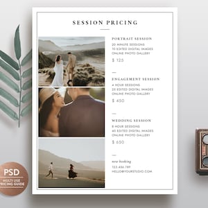 Photography Pricing Guide Template, Photographer Pricing, Photography Price Sheet, Photography Price List Templates - PG007 INSTANT DOWNLOAD