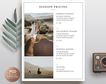 Photography Pricing Guide Template, Photographer Pricing, Photography Price Sheet, Photography Price List Templates - PG007 INSTANT DOWNLOAD