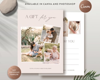 Photography Gift Card CANVA Template, Photoshop Gift Certificate Template for Photographer, Gift Card Design - INSTANT DOWNLOAD - GC014