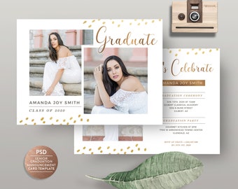 Elegant Graduation Announcement Card Template: Senior Photo (PSD)