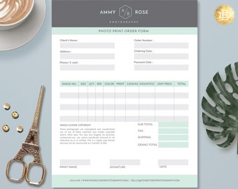 Print Order Template for Photographer, Photography Print Order Form in MS Word and Adobe Photoshop - INSTANT DOWNLOAD - PPO002