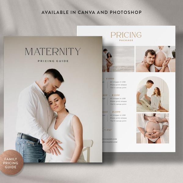 Maternity Pricing Guide Canva Template, Lifestyle Portrait Price List Photoshop Template, Photography Package - INSTANT DOWNLOAD PG019