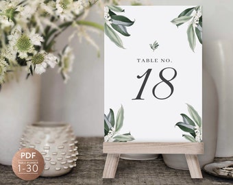 Greenery Table Numbers for Wedding, Greenery Table Numbers Template, Elegant Wedding Table Numbers, Rustic Table Numbers, Table Number Cards