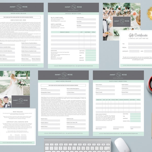 Paquete de formularios comerciales de fotografía: contrato, guía de precios y autorización de modelo (MS Word y Photoshop)