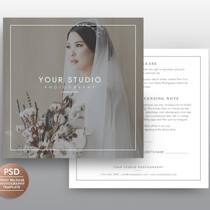 May include: A print release photography template with a white background and a black border. The template includes a photo of a woman wearing a white veil and holding a bouquet of flowers. The text "YOUR STUDIO PHOTOGRAPHY" is printed in black at the top of the template.