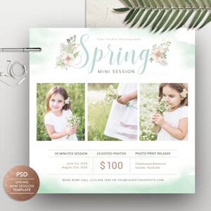 Spring Mini Session Template for Photographers, Easter Flyer Marketing Card, Mini Session Photoshop Template - INSTANT DOWNLOAD MS033