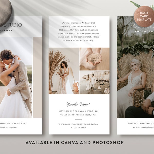 Wedding Photography Marketing Cards Canva Template, 4x8 Promo Card, Rack Card Photoshop Template for Photographer - INSTANT DOWNLOAD RC002