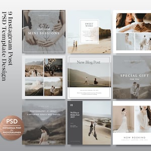 Wedding Photographer Instagram Templates: Social Media PSD Bundle (Digital Download)