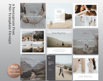 Wedding Photographer Instagram Templates: Social Media PSD Bundle (Digital Download)