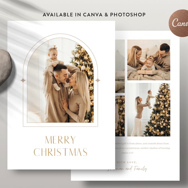 Christmas Greeting Canva Card, Holiday Card Photoshop Template, Merry Christmas Photo Card Template - INSTANT DOWNLOAD HC018