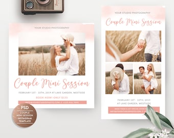 Valentine Instagram Post Mini Session Template, Instagram Story Template, Social Media Template for Photographer - INSTANT DOWNLOAD IS006