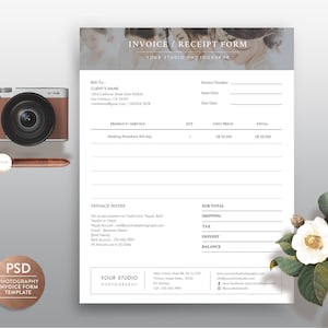 Invoice Template for Photographer, Photography Invoice Receipt Form in MS Word and Adobe Photoshop - INSTANT DOWNLOAD - IRF004