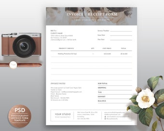 Invoice Template for Photographer, Photography Invoice Receipt Form in MS Word and Adobe Photoshop - INSTANT DOWNLOAD - IRF004
