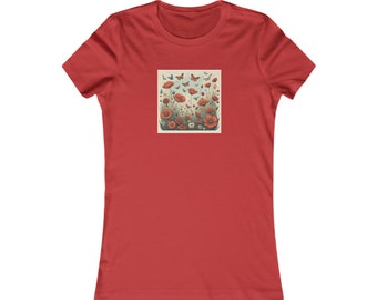 Parmi les coquelicots T-shirt en coton préféré des femmes T-shirt à fleurs haut de gamme Cadeau Champs Fleurs sauvages Bonheur Pleine conscience