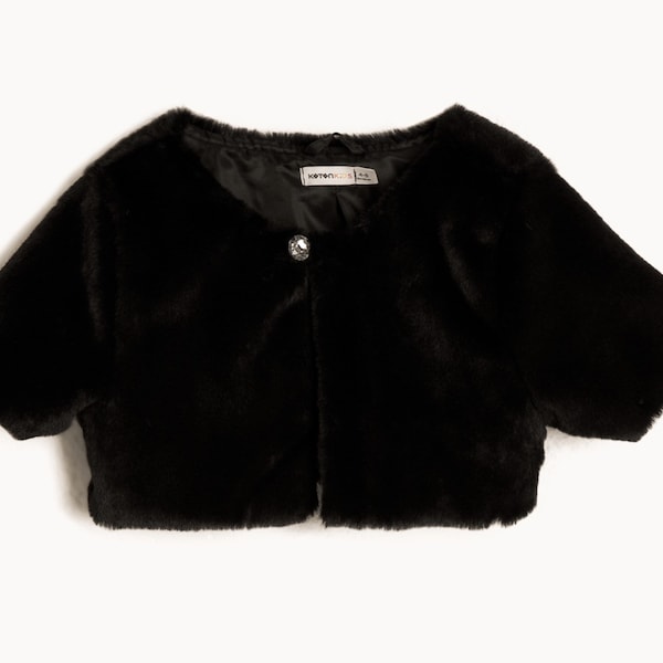 KOTON Kids Girls Toddlers Black Faux Fur Bolero Jacket size 3T, 4T, 5T,6,7,,9,,11