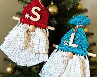 Macrame Christmas Gnome Ornament, Holiday Wall Hanging, Personalized Gift