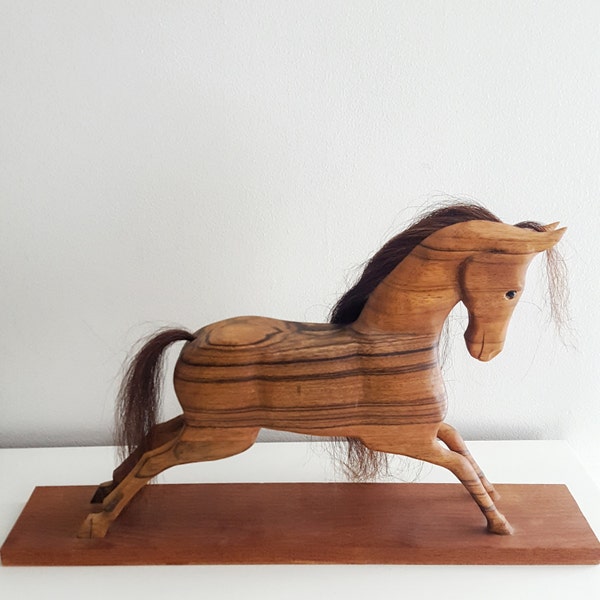 Signed horse wood sculpture - Alan Boileau Canadian artist signed art - Large horse art