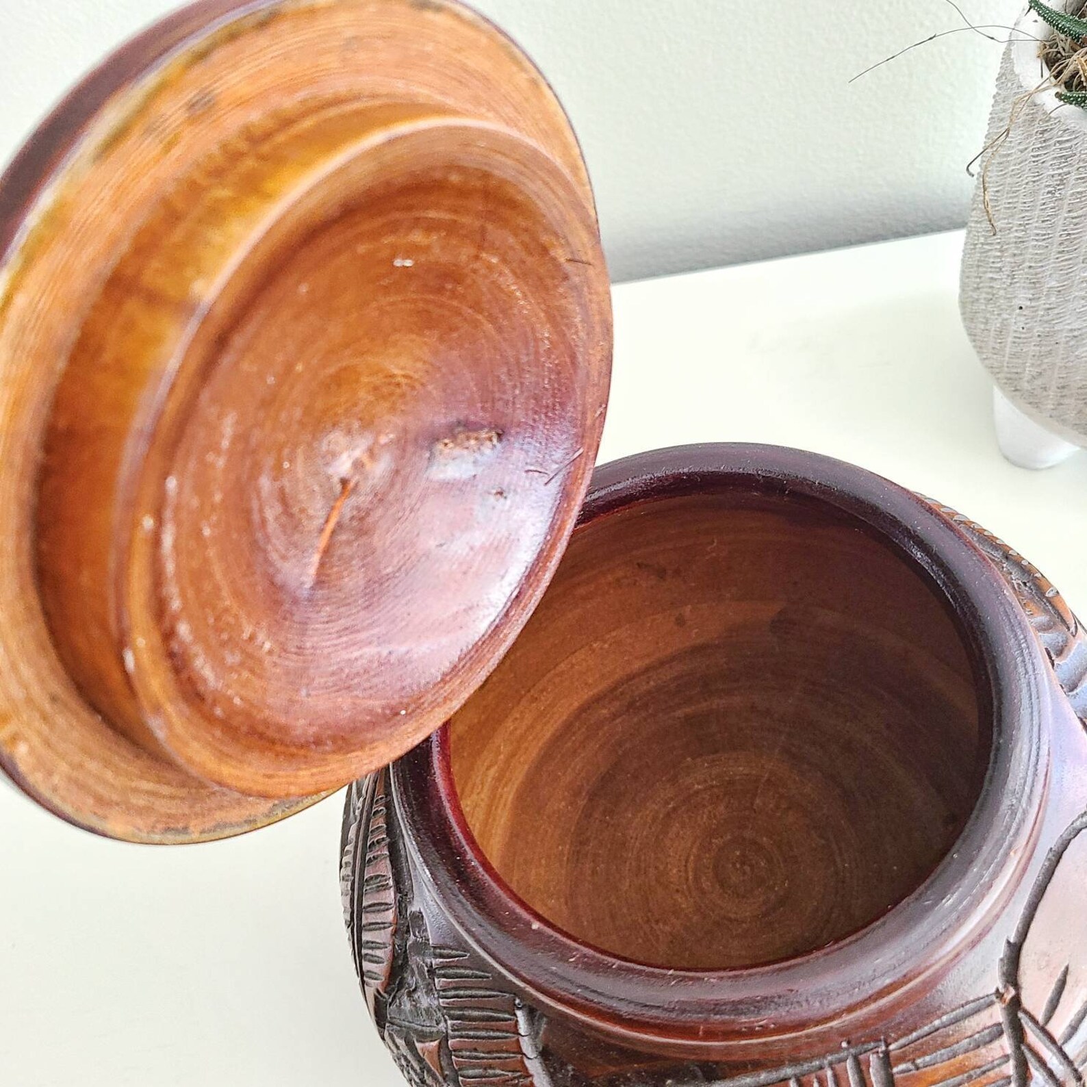 Decorative Carved Bowl Vase With Lid Artisan Turned Wood Etsy