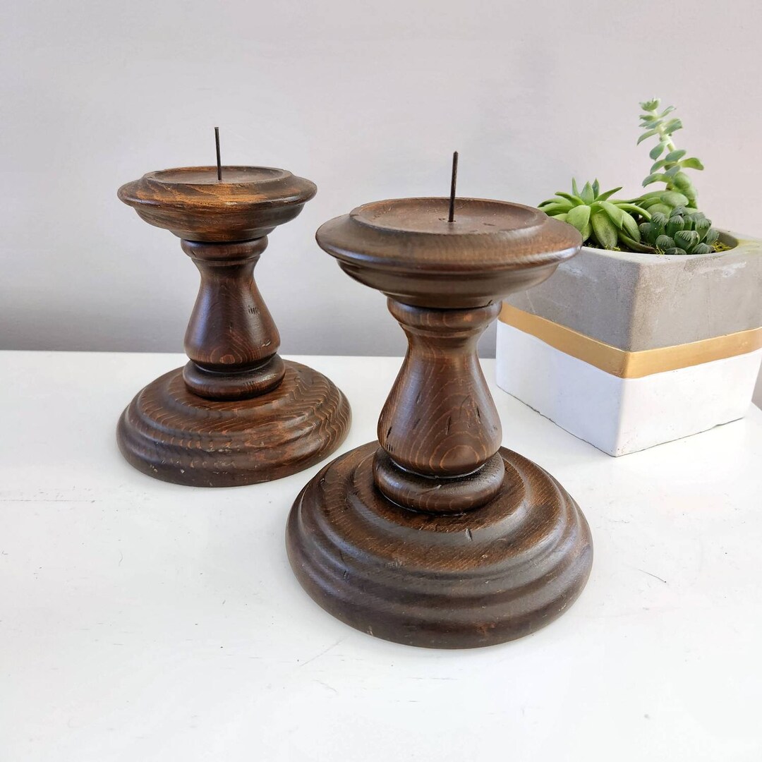 Vintage Pair of Wooden Candle Holders Candle Holders for Etsy
