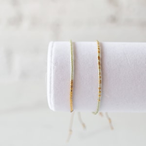 August Birthstone Bracelet: Peridot Silk Cord, Seed Bead Jewelry