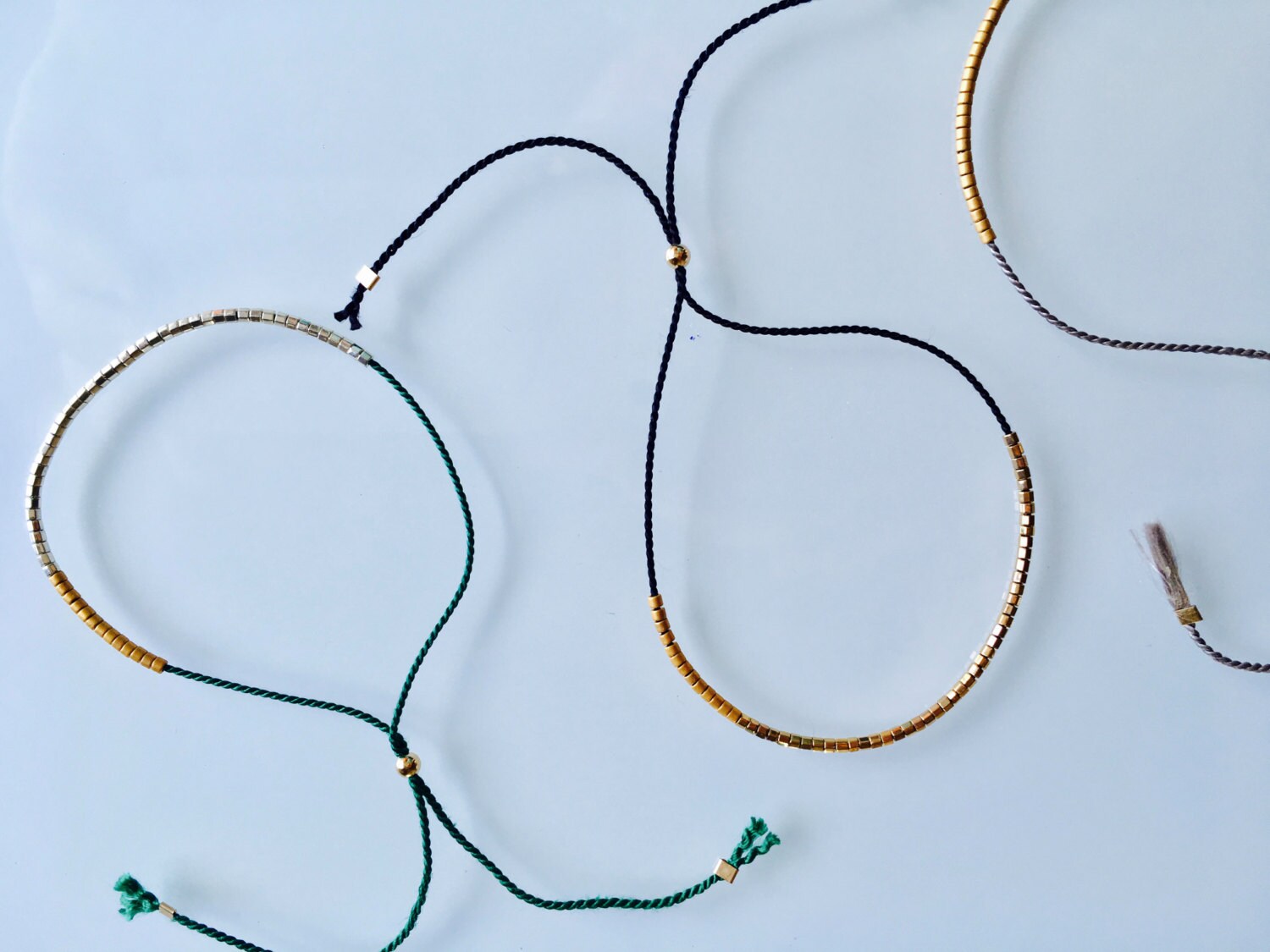 Black and Gold String Bracelet/ Minimalist Bracelet / Adjustable Bracelet / Stackable Bracelet