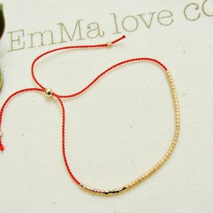Red and Gold Bracelet / Silk String Bracelet / Stackable bracelet / Adjustable Bracelet / Minimalist Bracelet / Red String
