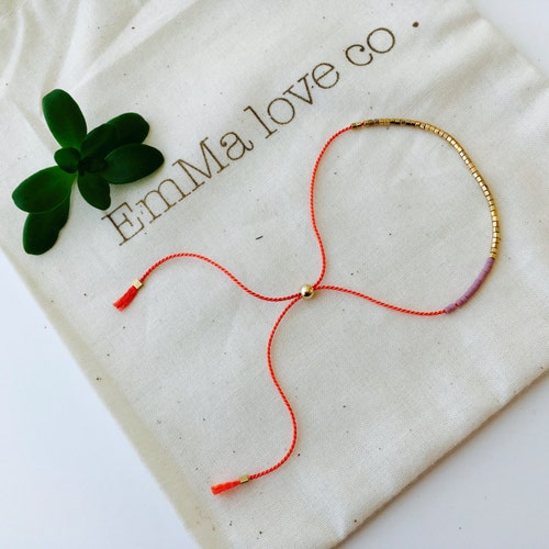 Coral String Bracelet / Minimalist Bracelet / Adjustable Etsy