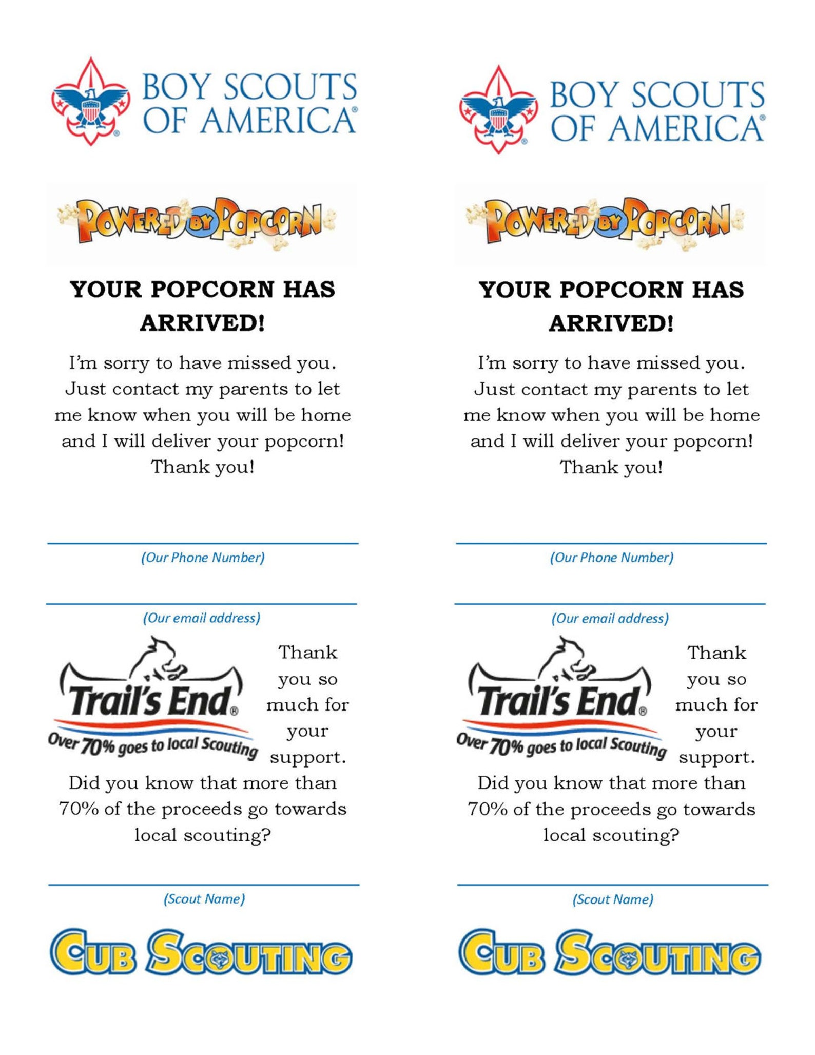 Boy Scout Popcorn your Popcorn is In Card Etsy