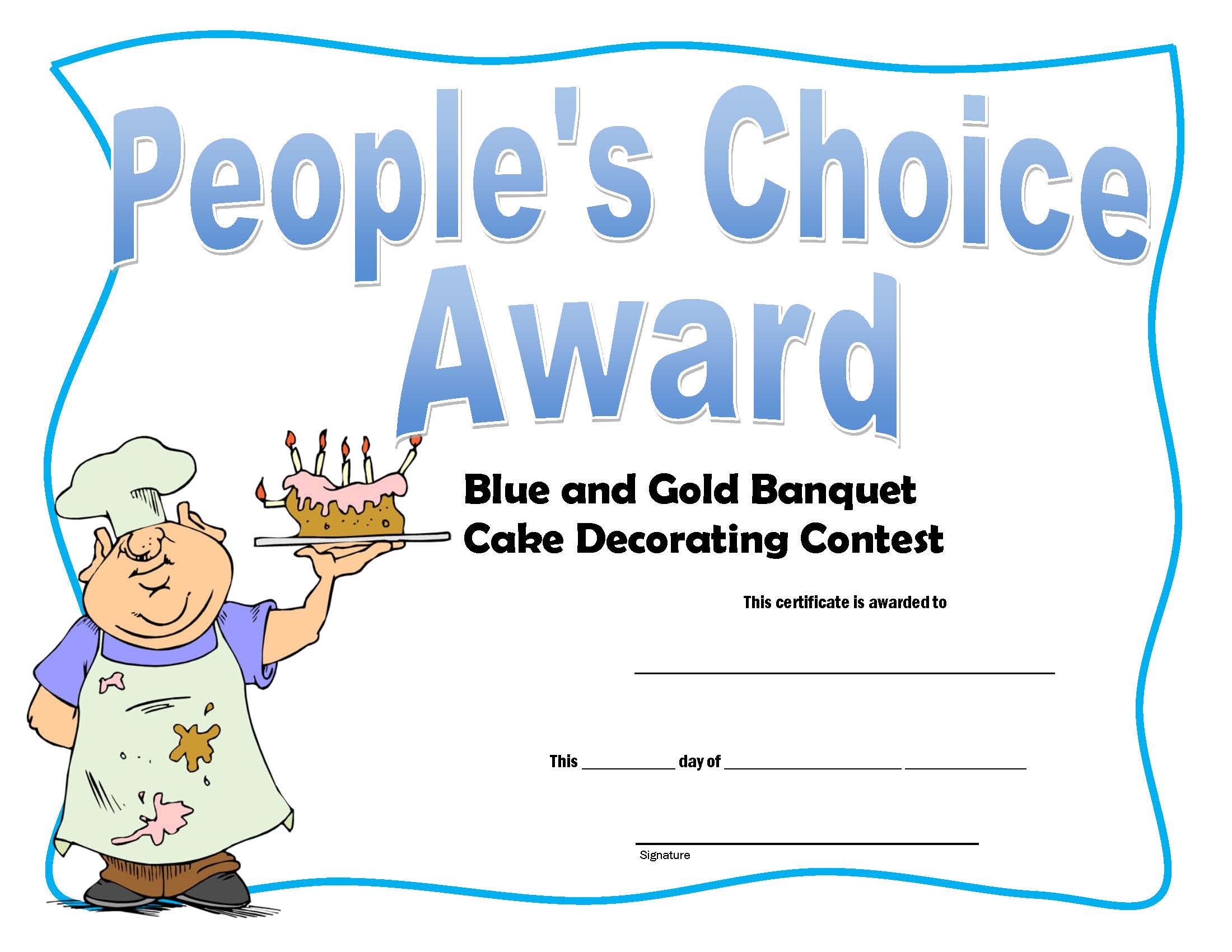 People's Choice Award Blue and Gold Banquet Decorating Award Printable